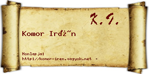 Komor Irén névjegykártya